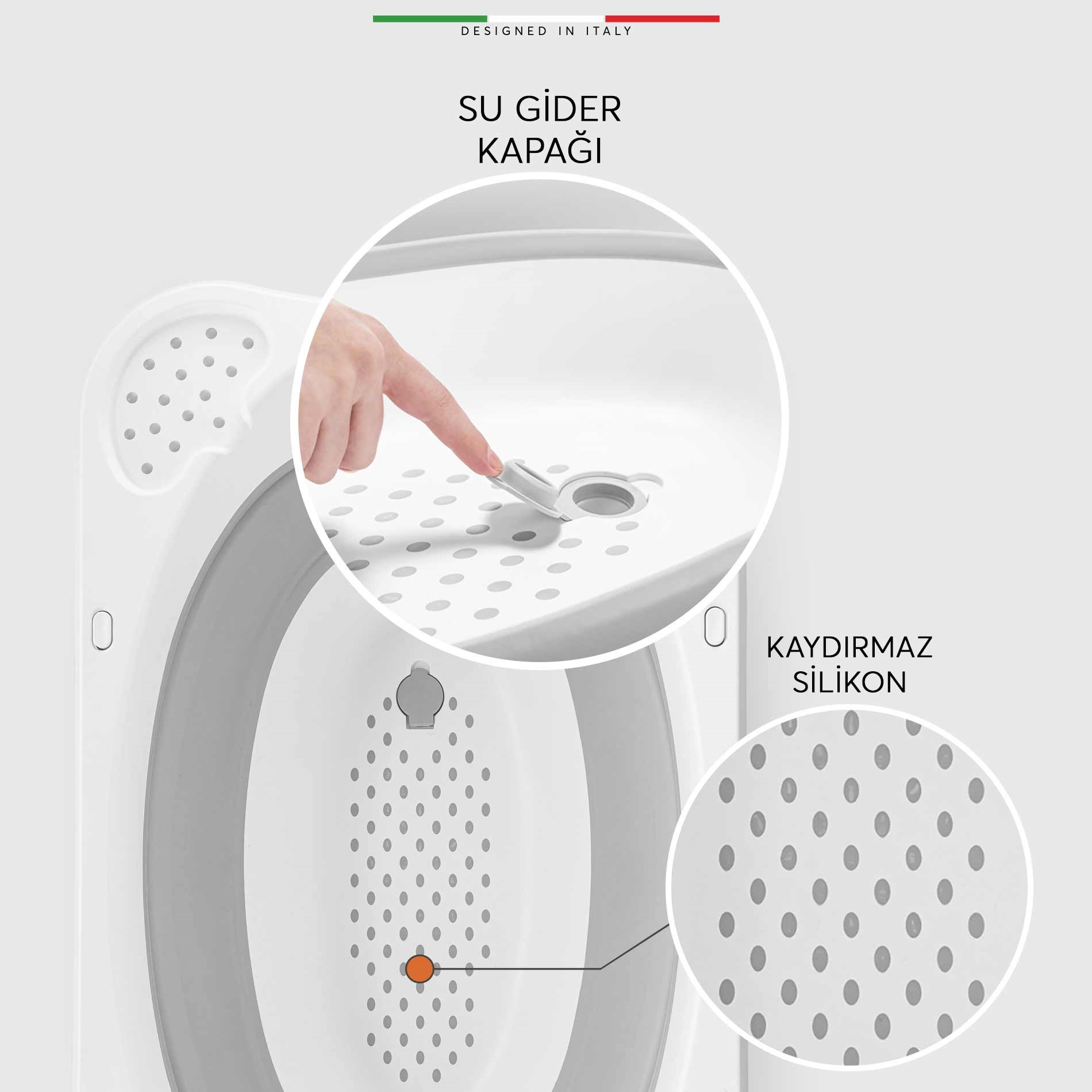 EleleLife 5 Parça Giderli Katlanabilir Bebek Banyo Küvet Seti Gri